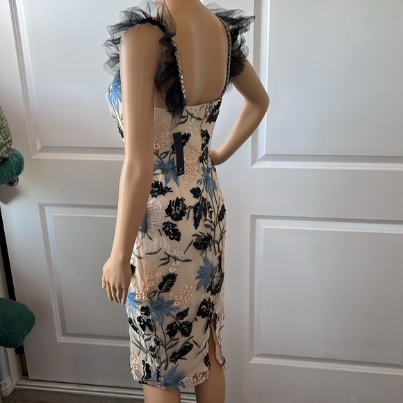 NWT Lulu’s formal beaded sequin evening dress S cream embroidered overlay sexy - Picture 10 of 15